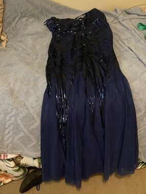 Strapless Navy sequin prom dress